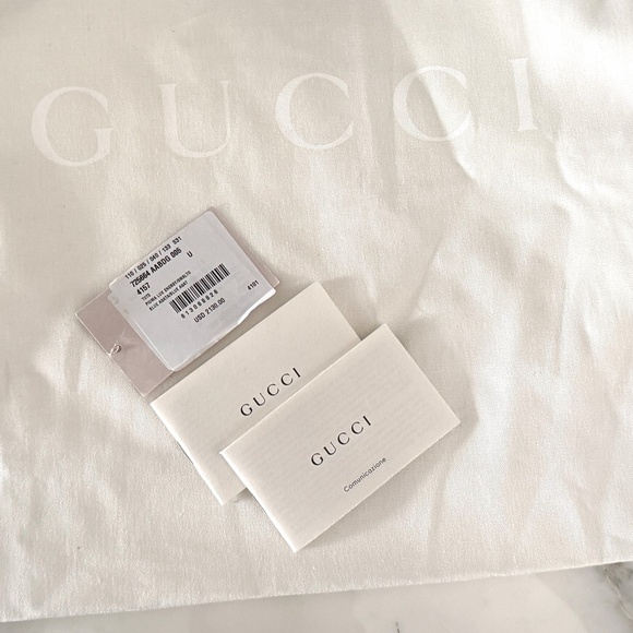 Gucci Blue Leather Drawstring Tote Bag With Tonal Double G Logo NWT - Picture 6 of 8